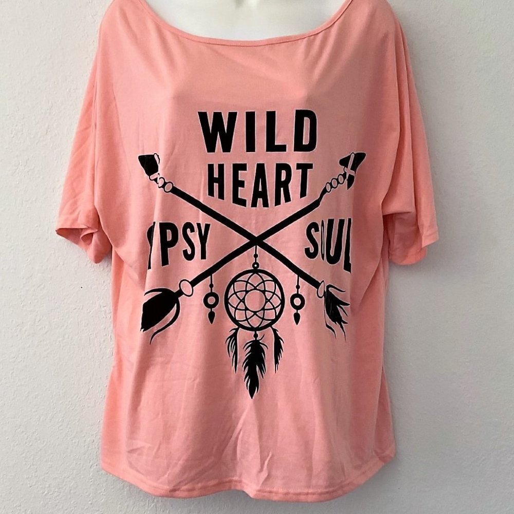 MISSLOOK Boho Wild Heart Gypsy Soul Graphic Tee - Large